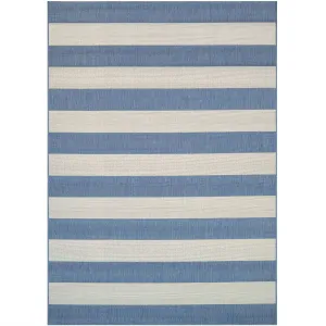 2' x 3'7 Ivory Blue Stripe Outdoor Indoor Rug