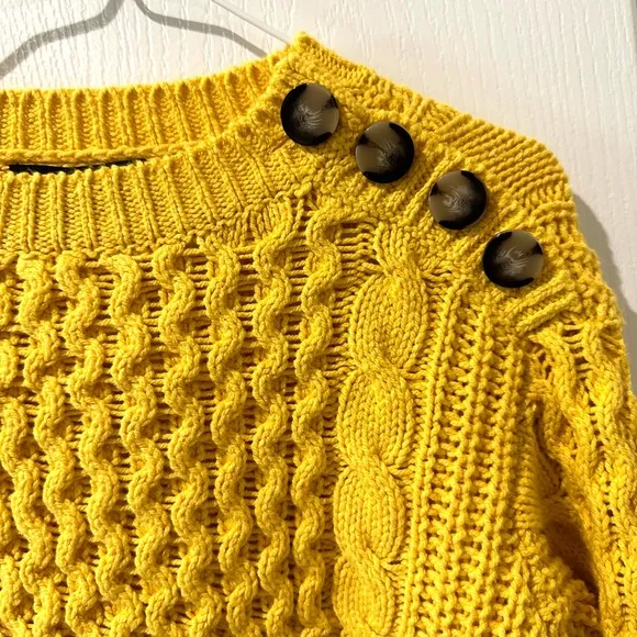 Ann Taylor Yellow Mixed Cable Shoulder Button Sweater NWT