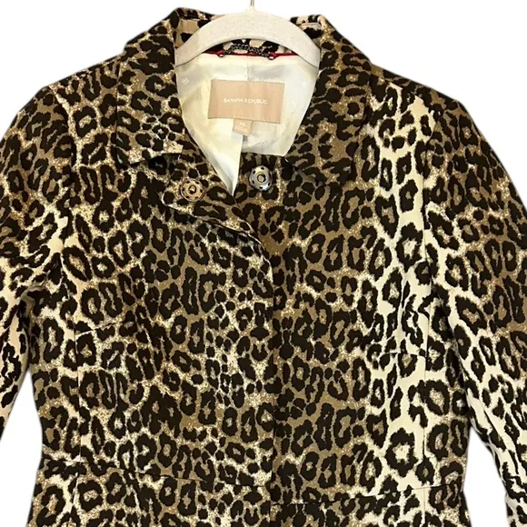 Banana Republic Women’s Honey Gold Leopard Print Coat Snap Front Lined Size XS