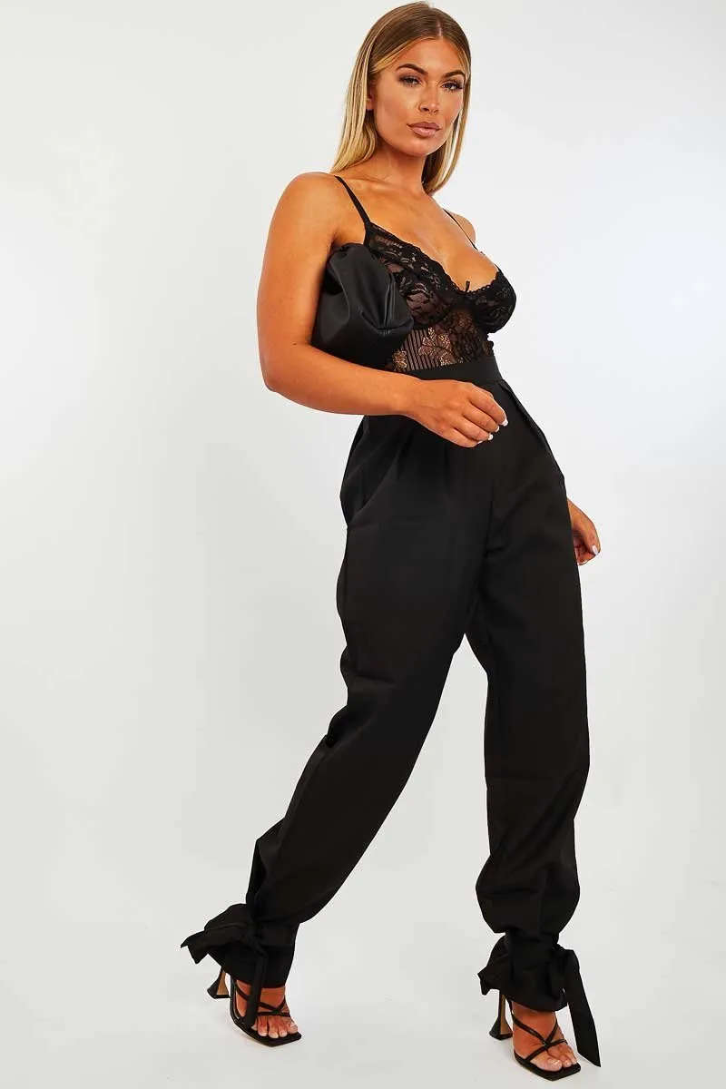 Black Straight Leg Ankle Tie Trouser - Darby