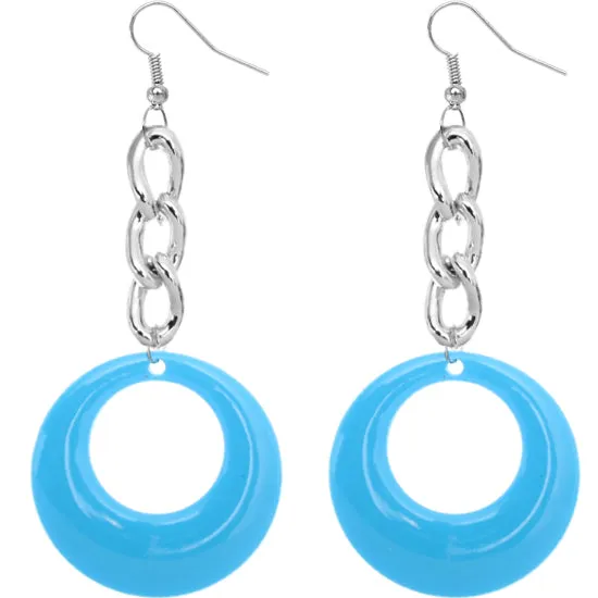 Blue Chain Link Drop Hoop Earrings