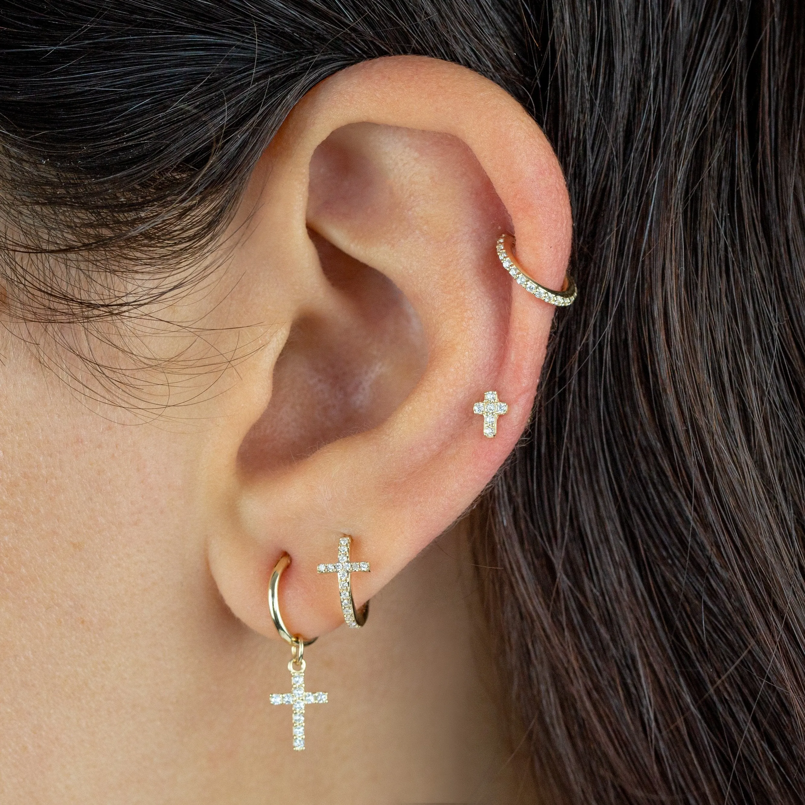 CZ Clicker Huggie Earring 14K