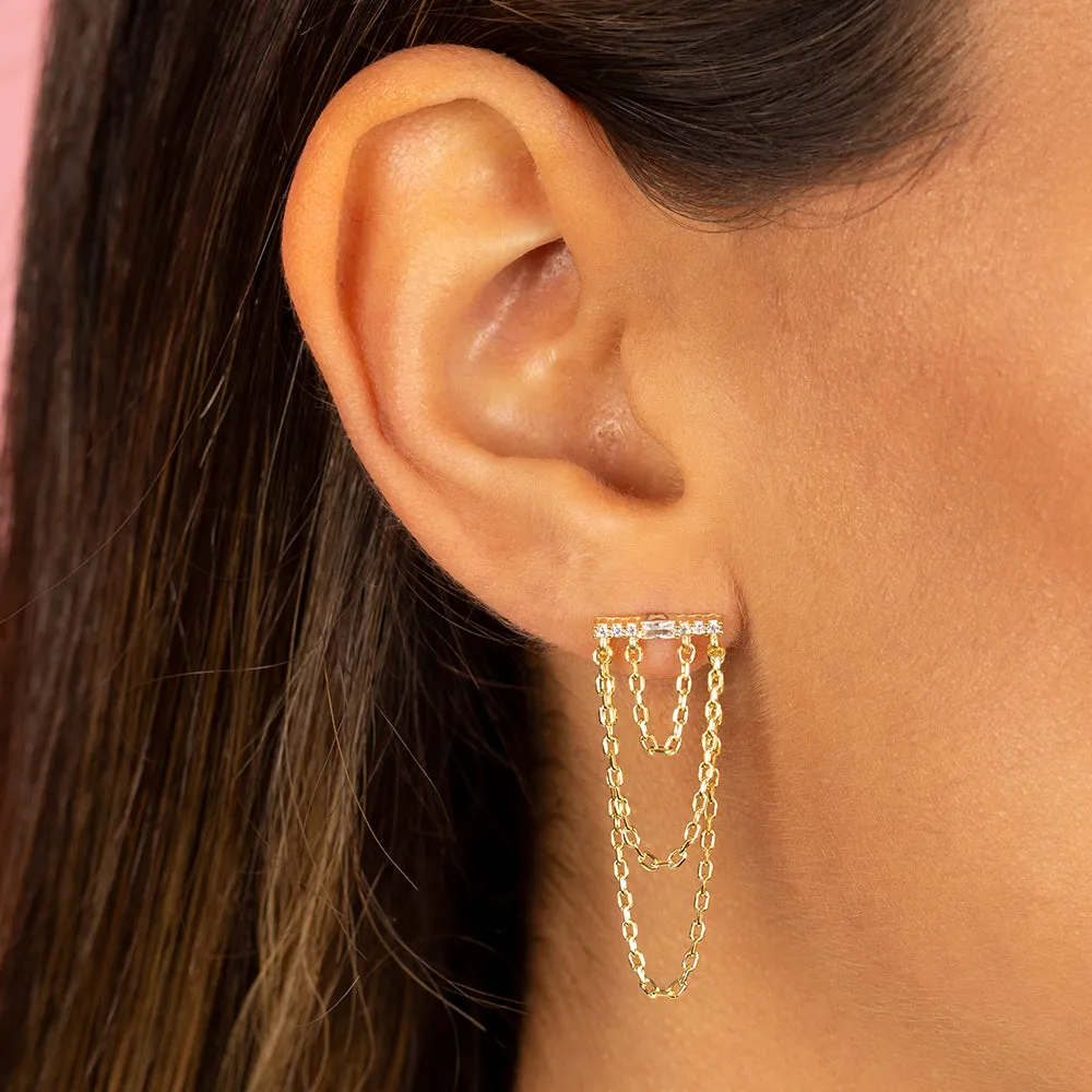 Drop Chain Pavé Bar Stud Earring