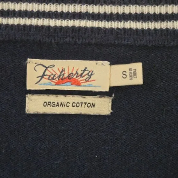 Faherty Surf Sweater Navy Stripe Retail $148 Organic Cotton Sustainable Size S