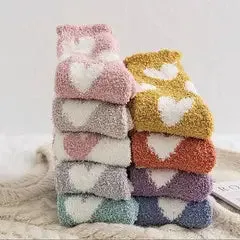 Fuzzy Heart Socks - Yellow