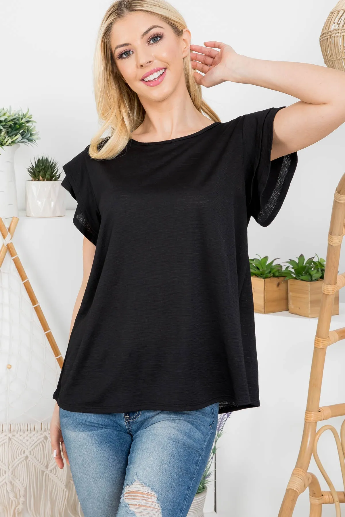 Layered Ruffle Sleeve Round Neck Top