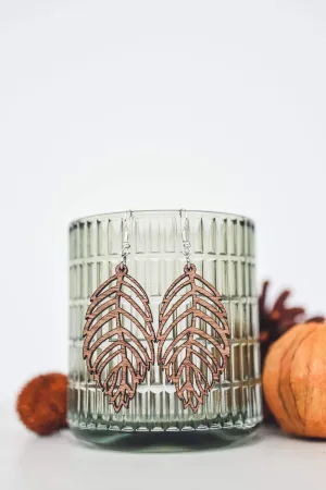 Leaf Cutout Wood Dangle Earrings