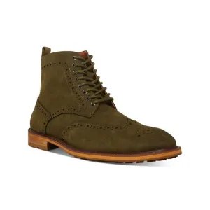 Madden Mens Olive Green Brogue Detailing Lace-Up Front Heel Pull-Tab Padded