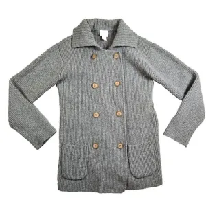 Moda Int'l Women's VTG Gray 100% Lambswool Double Breasted Cardigan Sweater Sz M