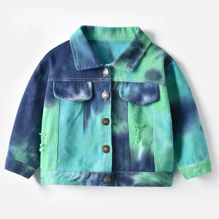 Multicolor Tie-dye Toddler Baby Kids Fashion Short Denim Jacket