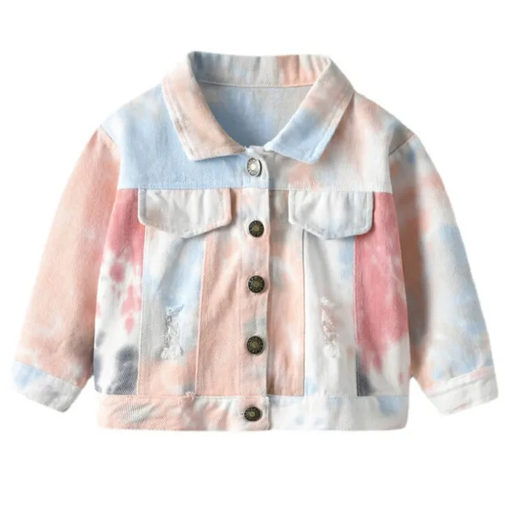 Multicolor Tie-dye Toddler Baby Kids Fashion Short Denim Jacket