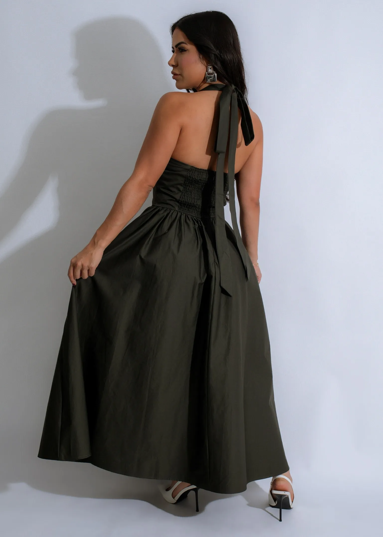 Olive Charm Midi Dress Green