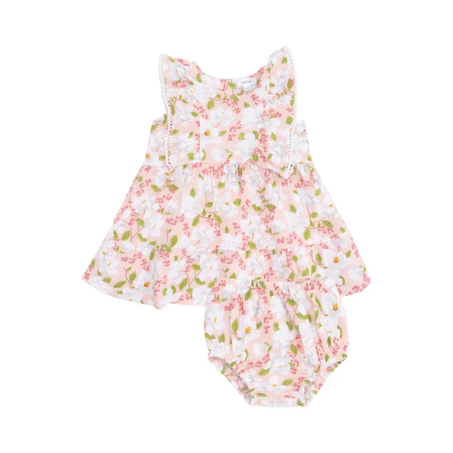 PICOT TRIM EDGED DRESS AND DIAPER COVER - MAGNOLIAS