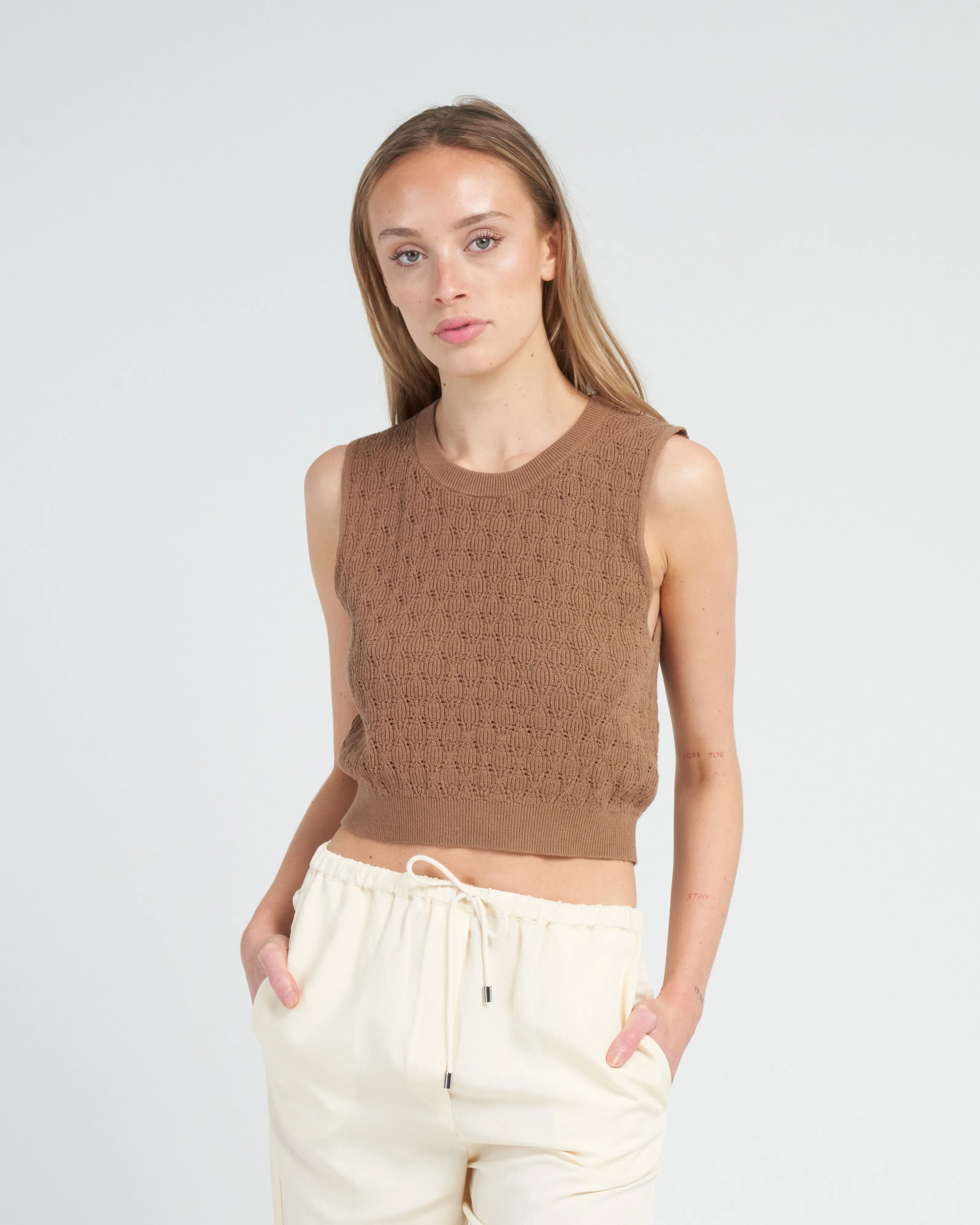 pointelle mini top - brown sugar
