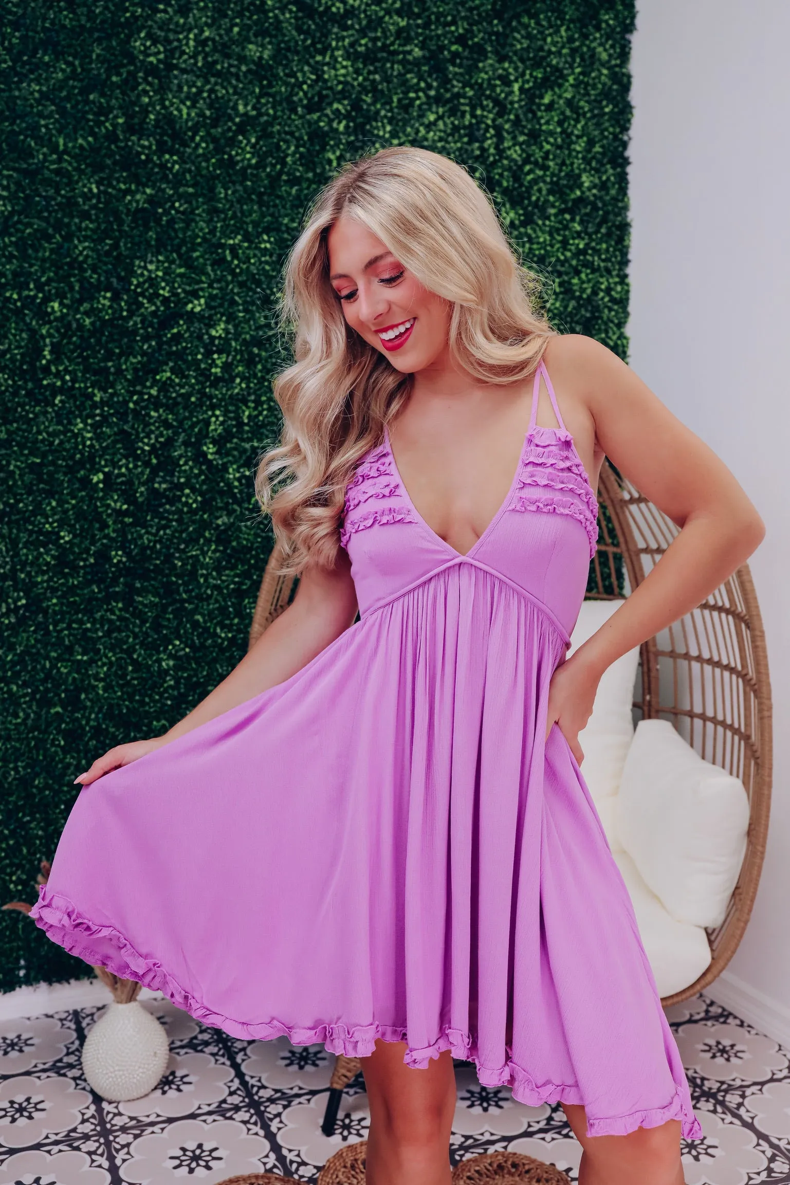 Rayna Ruffled Plisse Sun Dress - Lavender