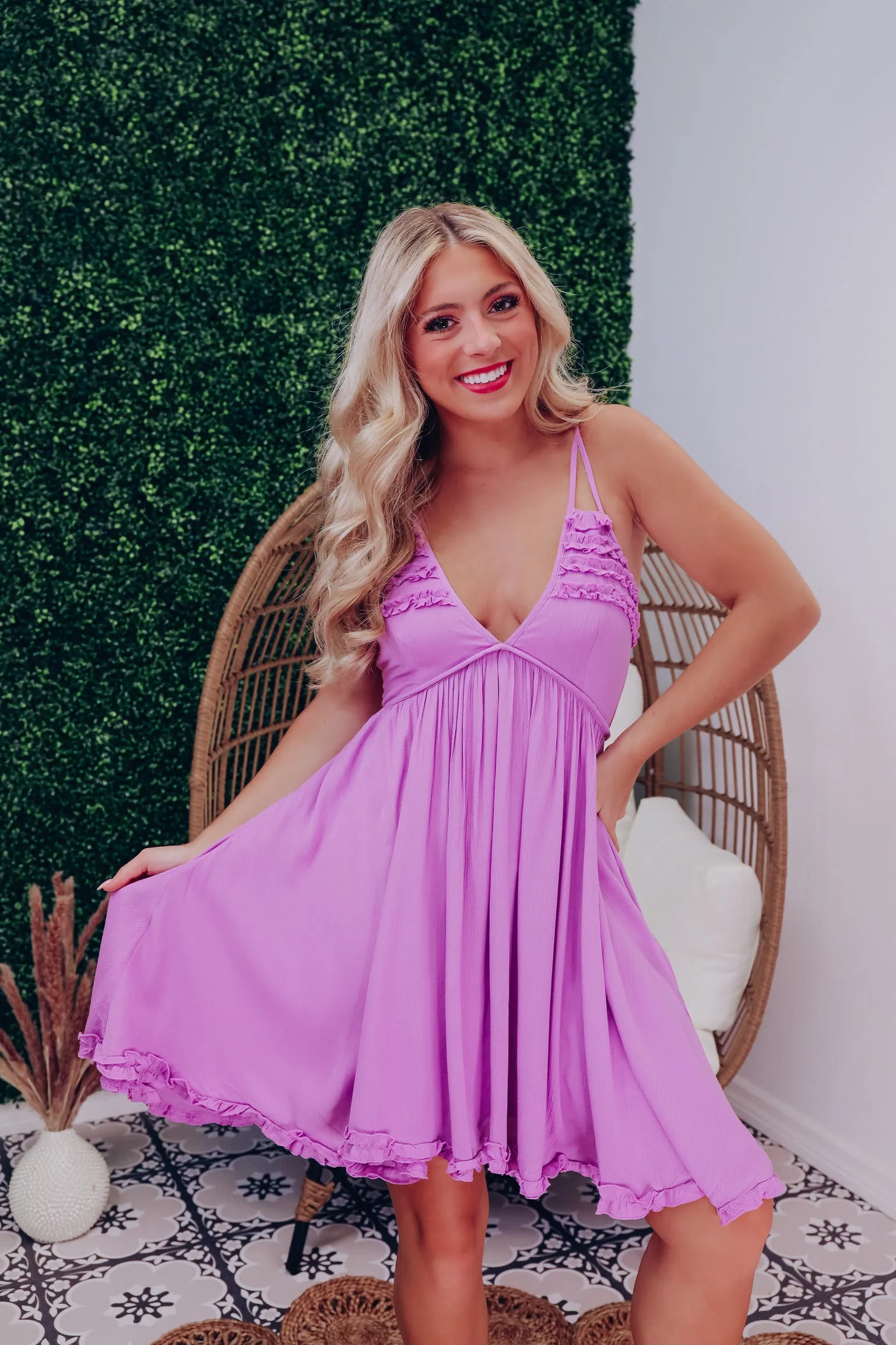 Rayna Ruffled Plisse Sun Dress - Lavender
