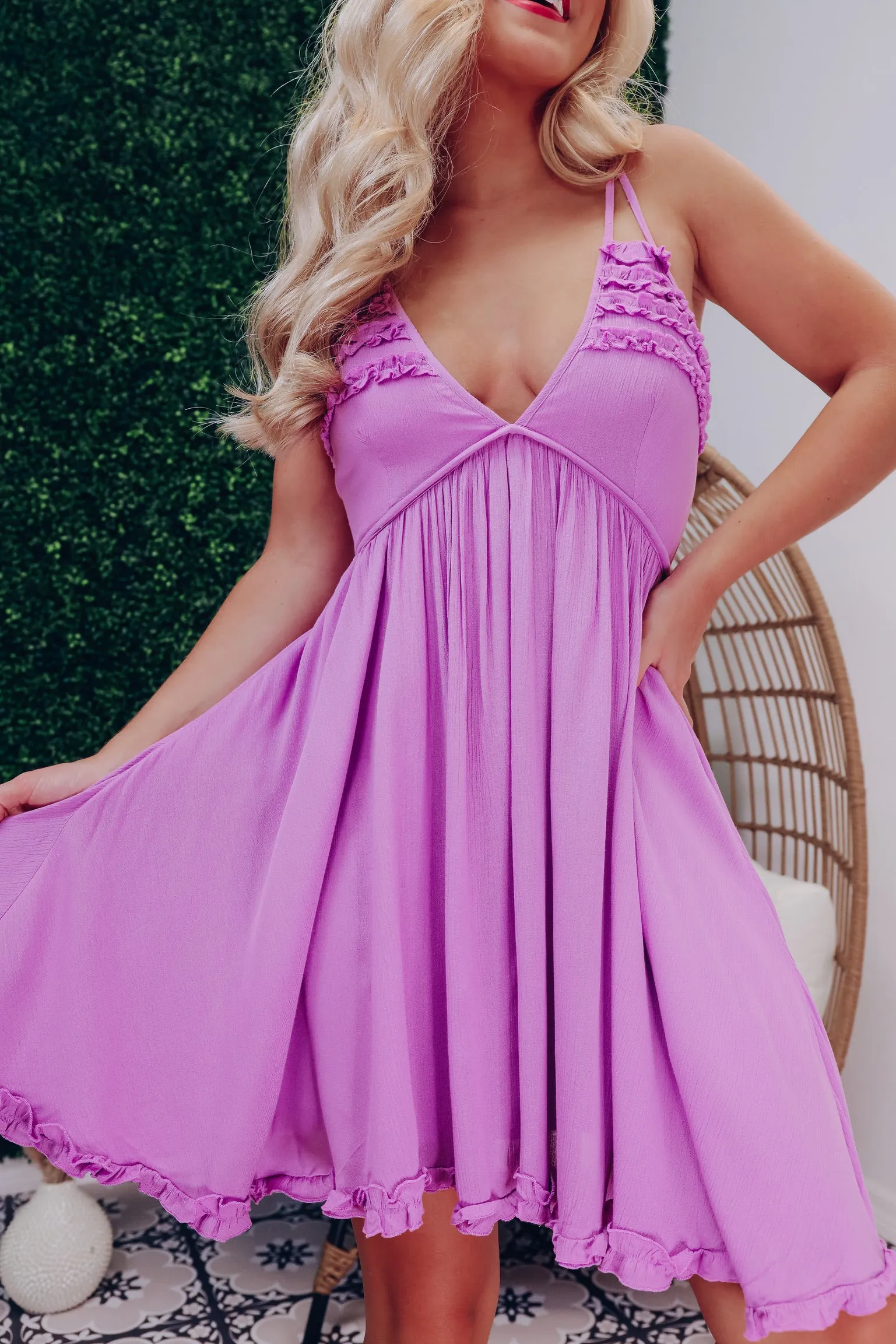 Rayna Ruffled Plisse Sun Dress - Lavender