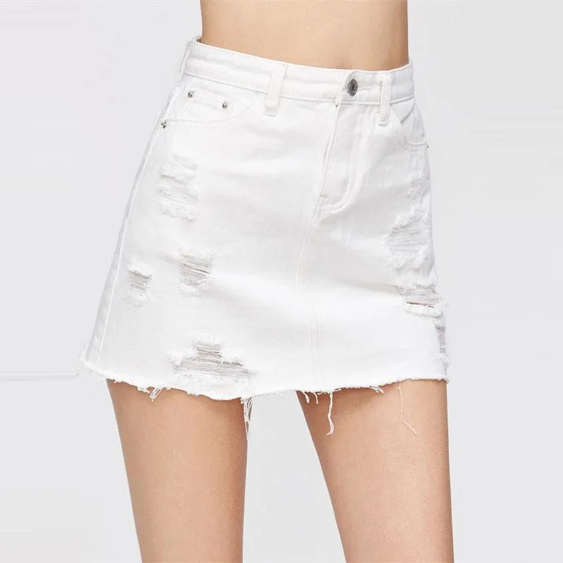 Shredded Denim Skirt