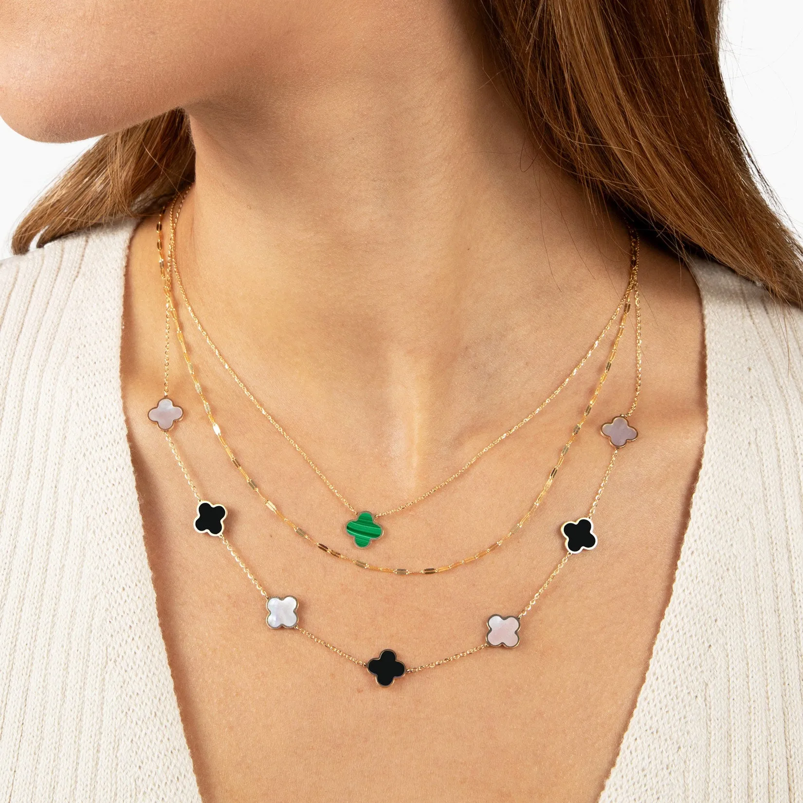 Small Malachite Single Clover Necklace