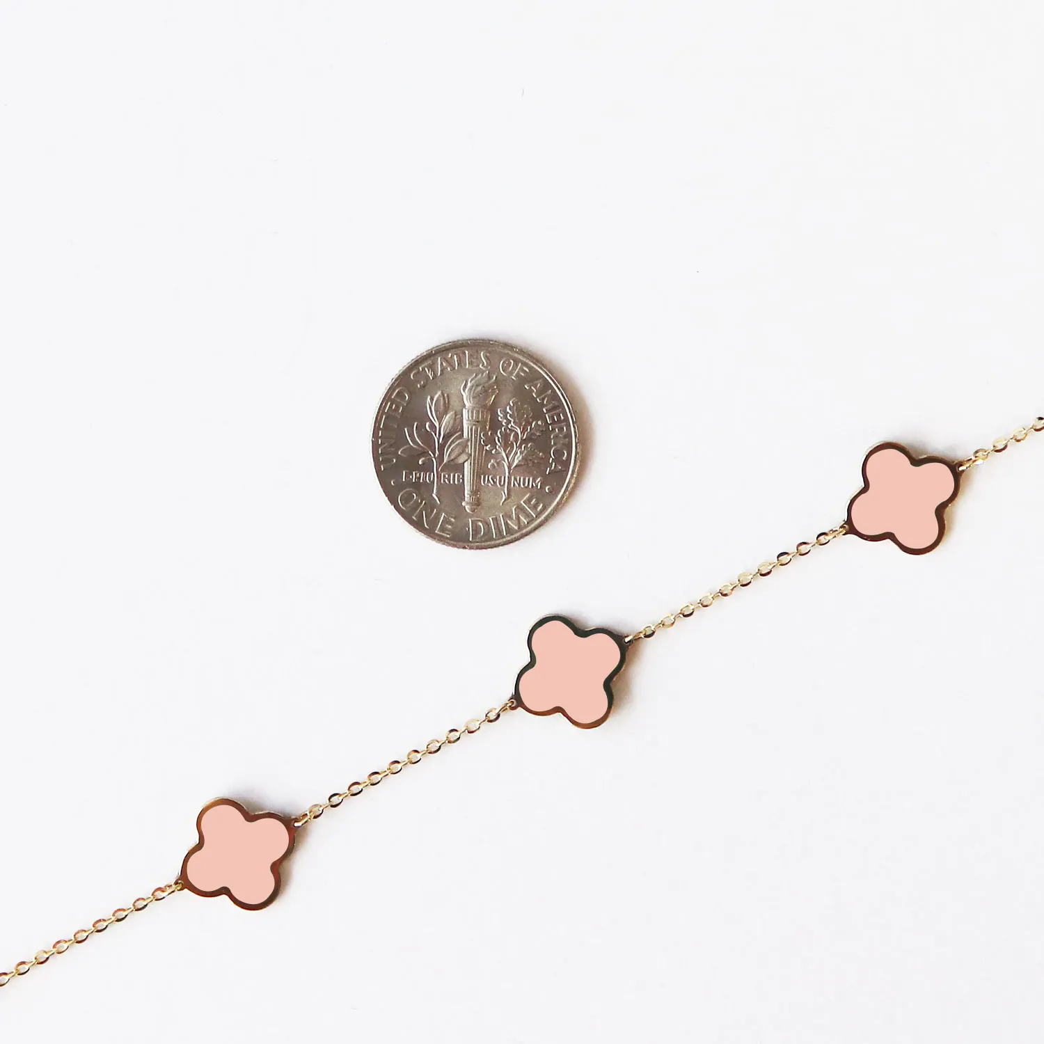Small Pink Pearl Clover Bracelet