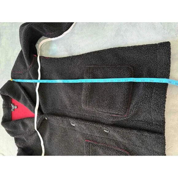 Susan Graver Weekend Black Reversible Sherpa Polar Fleece Coat Jacket Overcoat