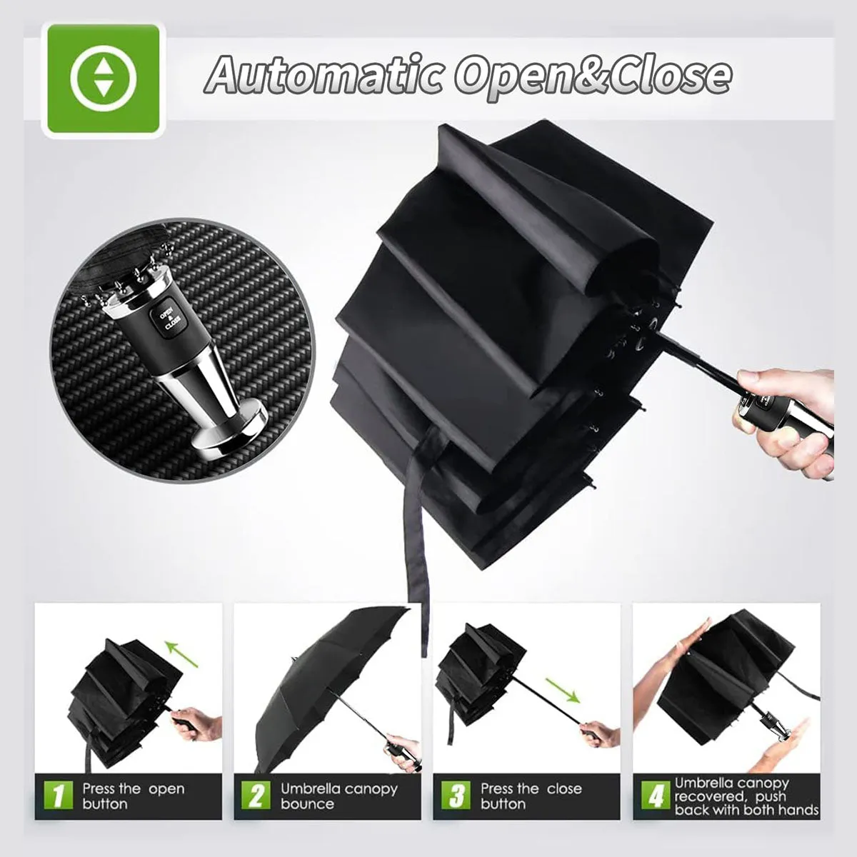 Umbrella for All Cars, 10 Ribs Umbrella Windproof Automatic Folding Umbrella, One-handed use, Rain and Sun Protection, Car Accessories DR13993