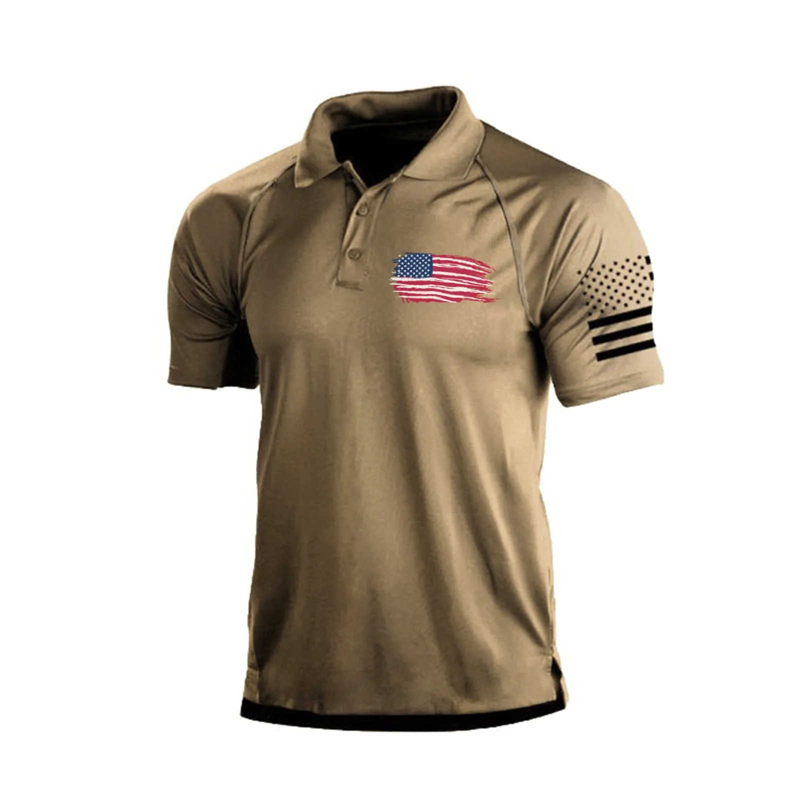 USA FLAG 1/4 BUTTON RAGLAN GRAPHIC POLO SHIRT
