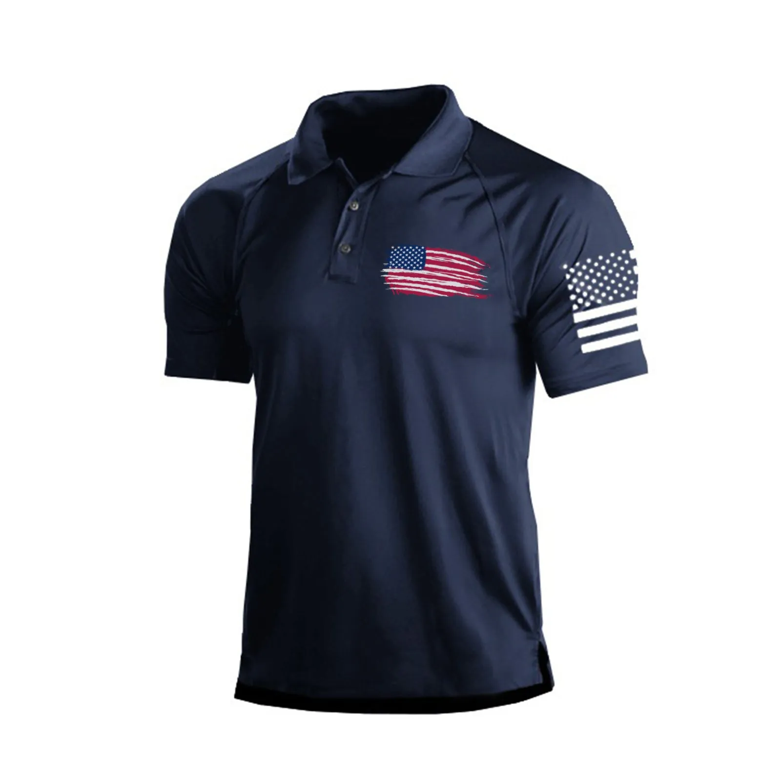 USA FLAG 1/4 BUTTON RAGLAN GRAPHIC POLO SHIRT