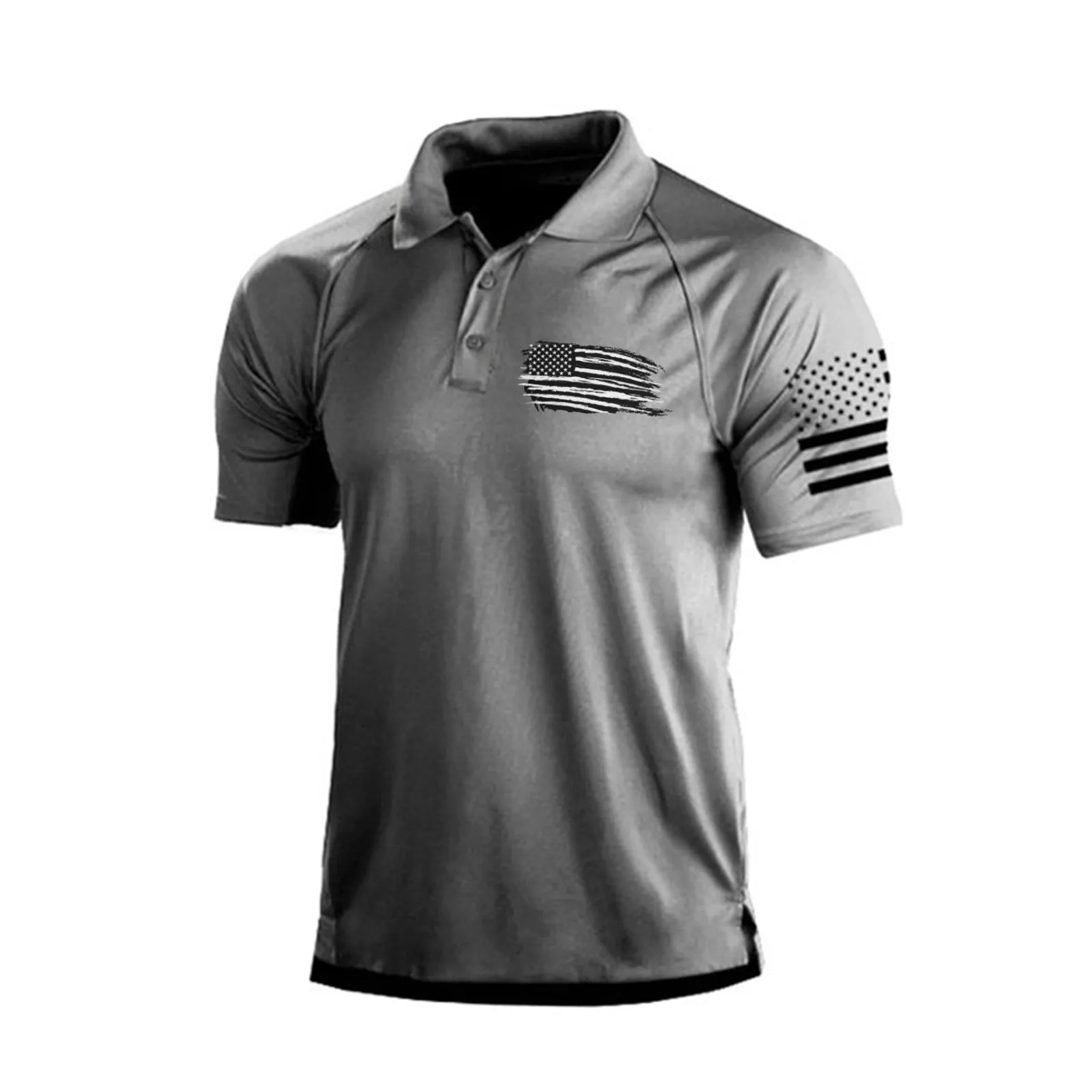 USA FLAG 1/4 BUTTON RAGLAN GRAPHIC POLO SHIRT