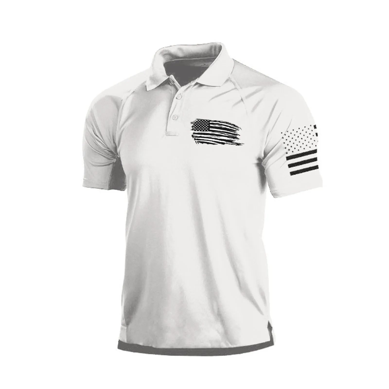USA FLAG 1/4 BUTTON RAGLAN GRAPHIC POLO SHIRT