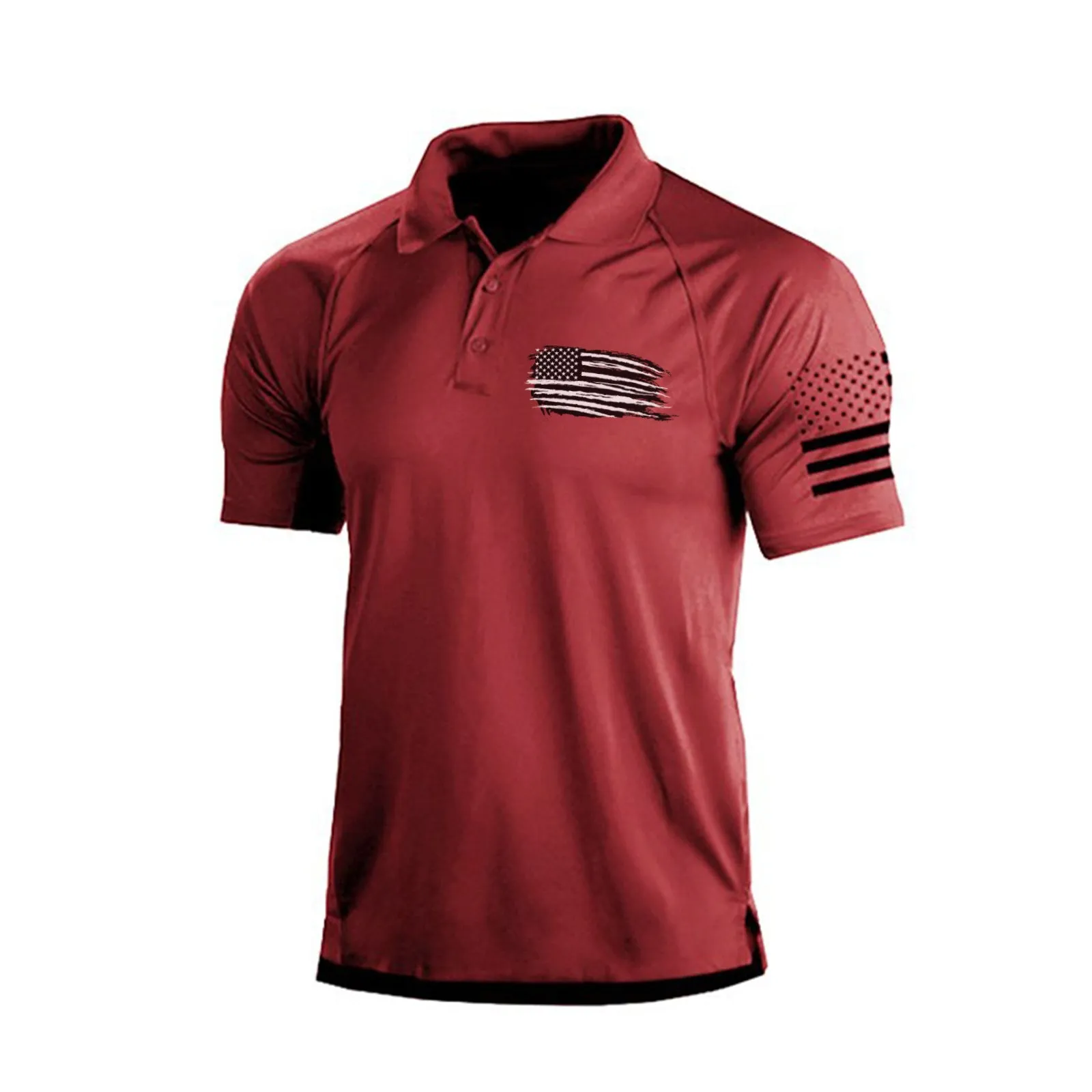 USA FLAG 1/4 BUTTON RAGLAN GRAPHIC POLO SHIRT